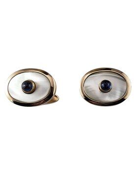 14 Karat Yellow Gold Mother of Pearl and Sapphire Cufflinks #19910